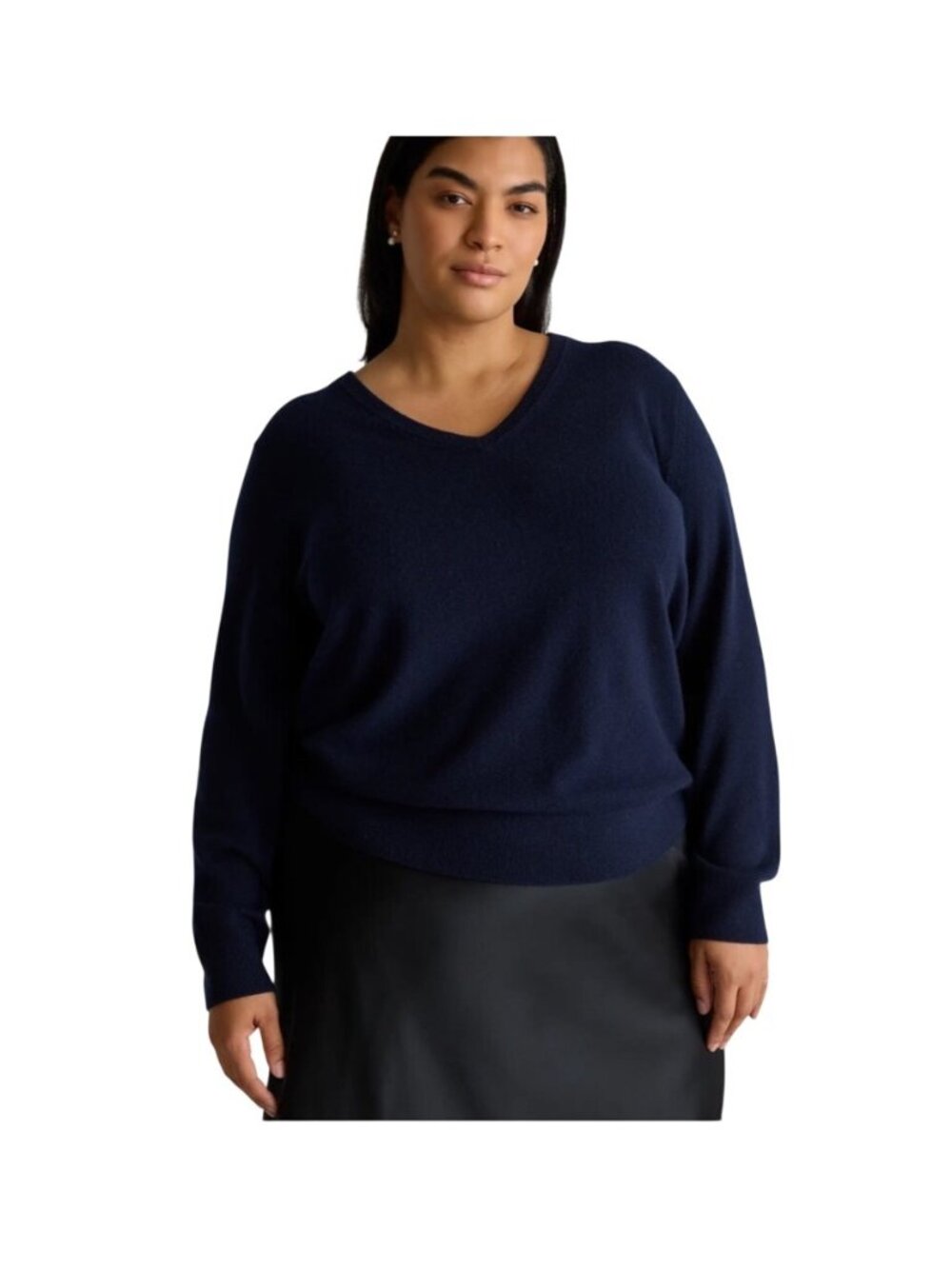 Quince Womens 100% Mongolian Cashmere V-Neck Sweater True Navy 1X